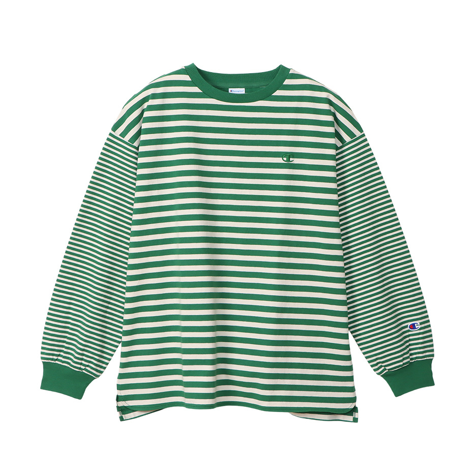 女款-CASUAL 寬版條紋長袖TEE-綠色（CW-Y401-540）