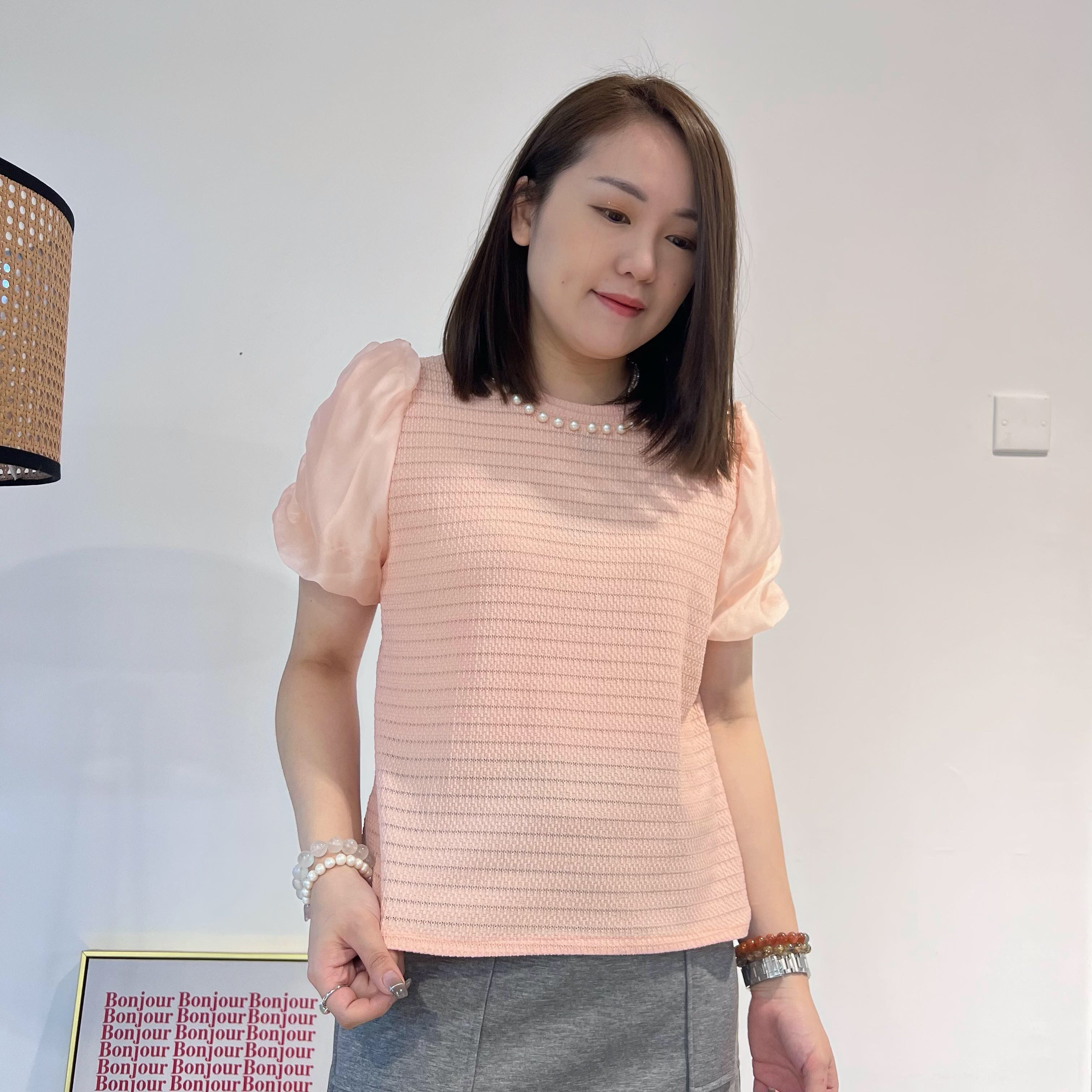 大珍珠領間紋泡泡公主袖TOP (K23-K25)