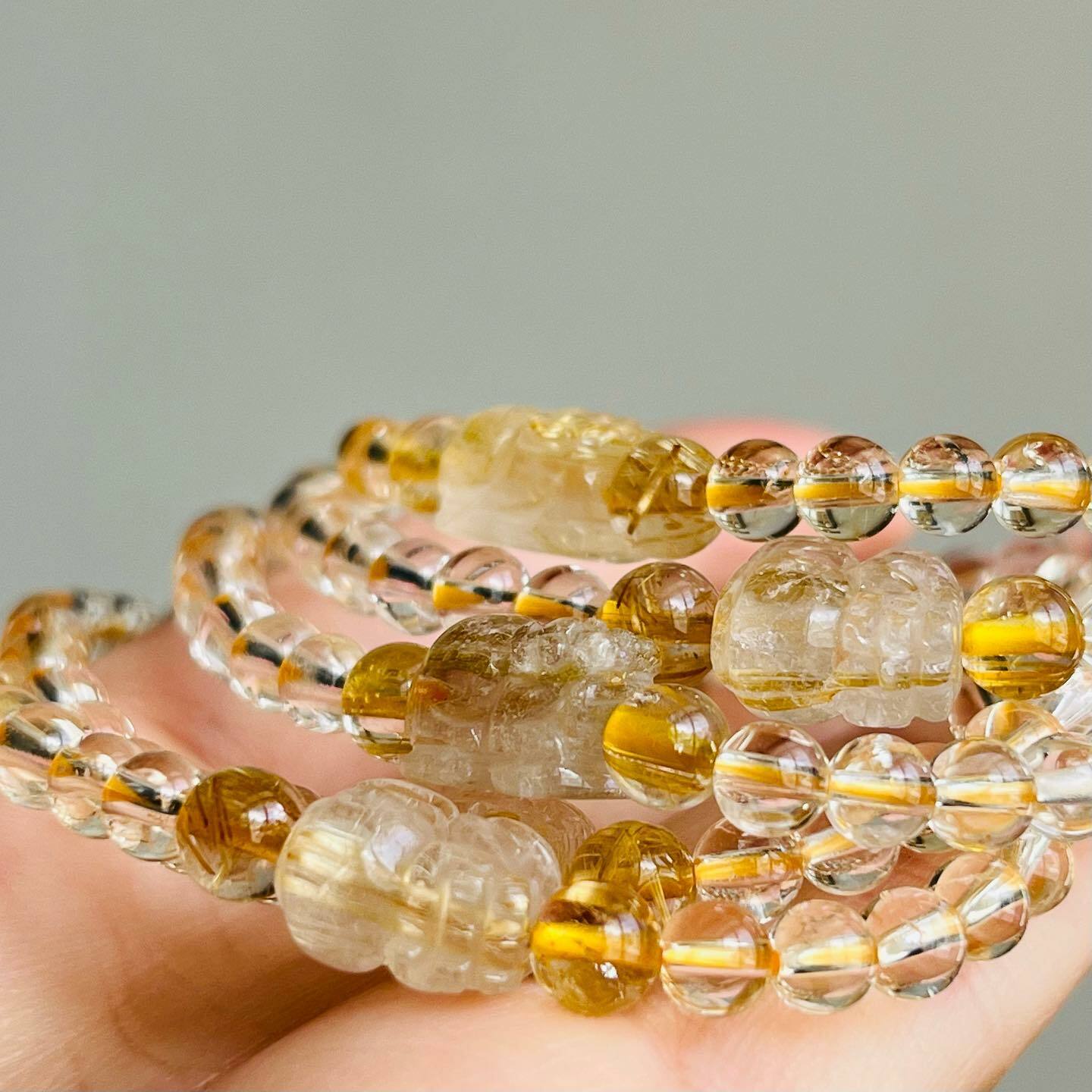 [原石] 鈦髮晶+黃水晶 貔貅水晶手串