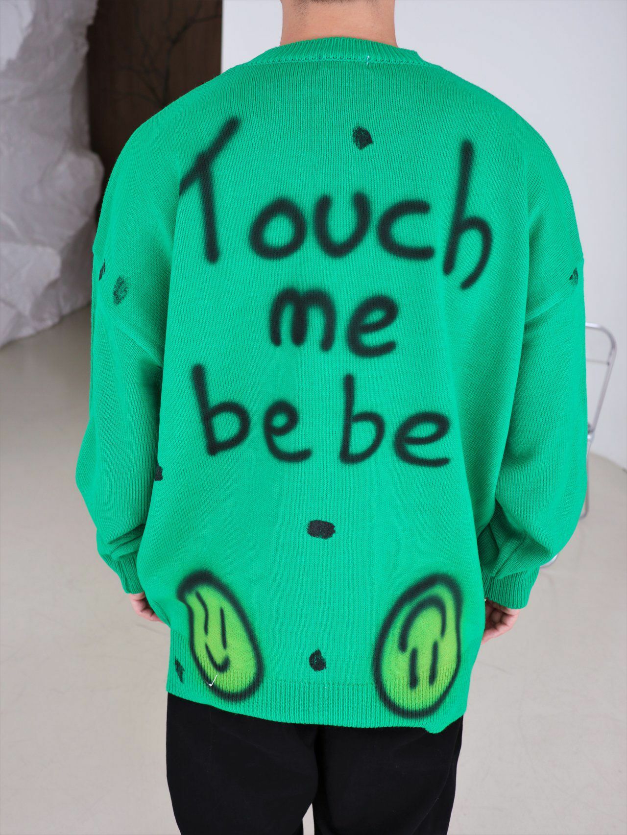 圓領哈哈笑英文字圖案針織衫 3.14-014T