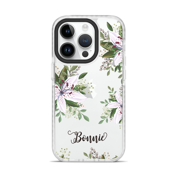 清新百合 撞白殼 - (訂製名字)  iPhone客製化手機殼