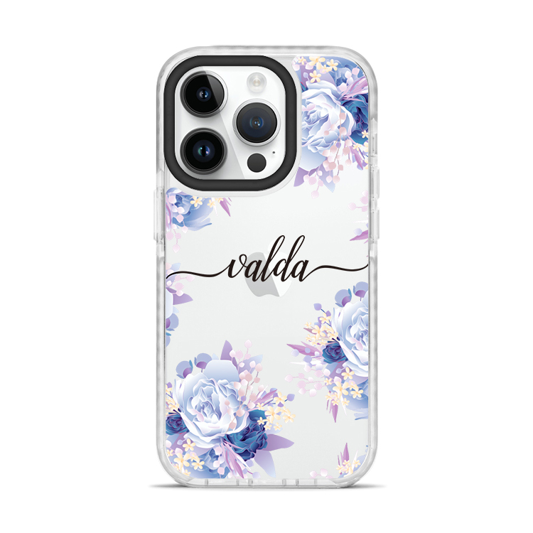 湛藍玫瑰 撞白殼 - (訂製名字)  iPhone客製化手機殼