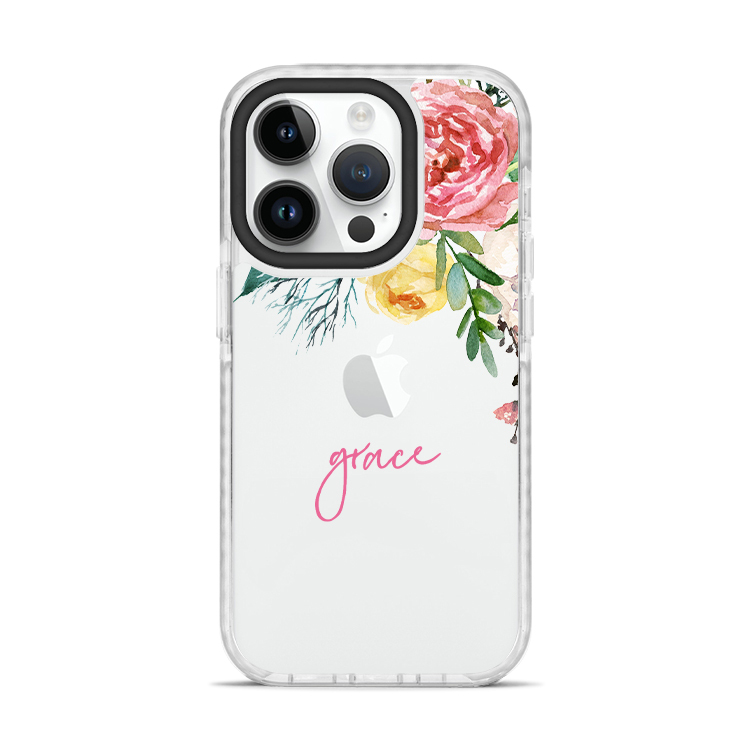 水彩玫瑰 撞白殼 - (訂製名字)  iPhone客製化手機殼