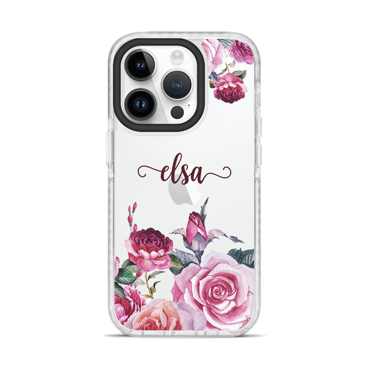 桃紫玫瑰 撞白殼 - (訂製名字)  iPhone客製化手機殼