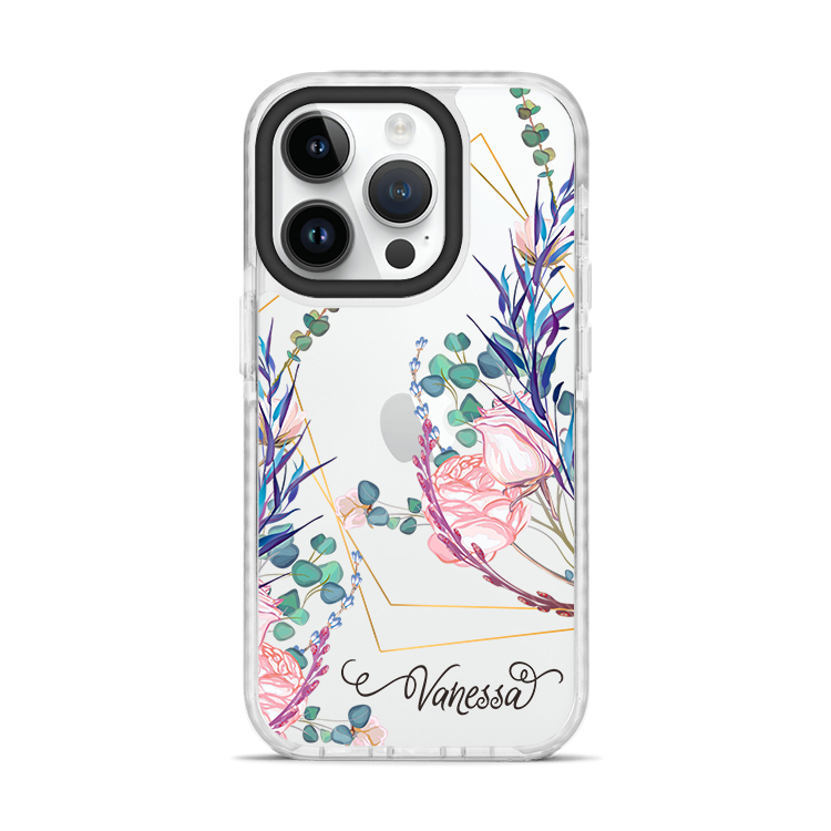 幾何花卉 撞白殼 - (訂製名字)  iPhone客製化手機殼