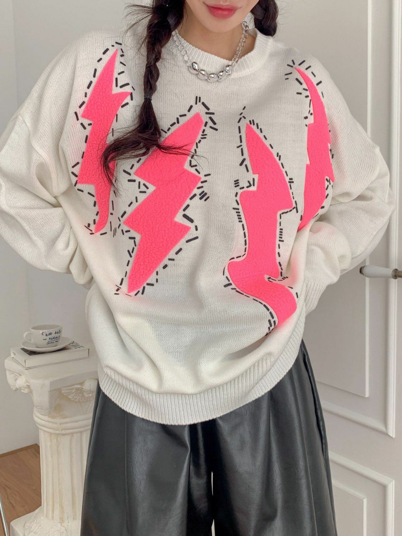 圓領閃電圖案針織衫 3.14-018T