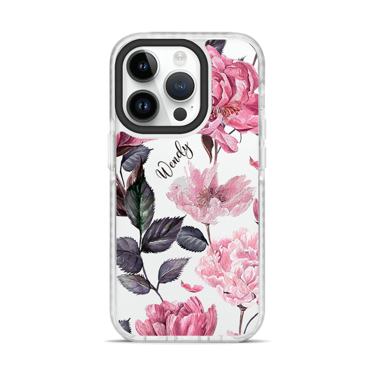 粉康乃馨 撞白殼 - (訂製名字)  iPhone客製化手機殼