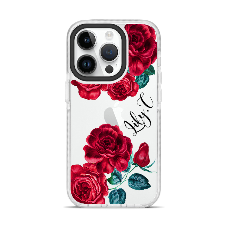 刺繡玫瑰 撞白殼 - (訂製名字)  iPhone客製化手機殼