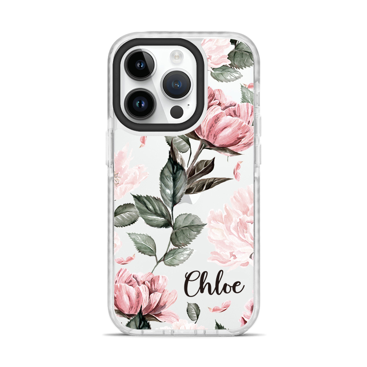 藕色牡丹 撞白殼 - (訂製名字)  iPhone客製化手機殼
