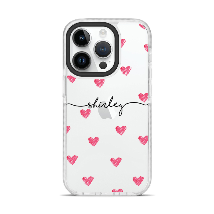 塗鴉愛心 撞白殼 - (訂製名字)  iPhone客製化手機殼
