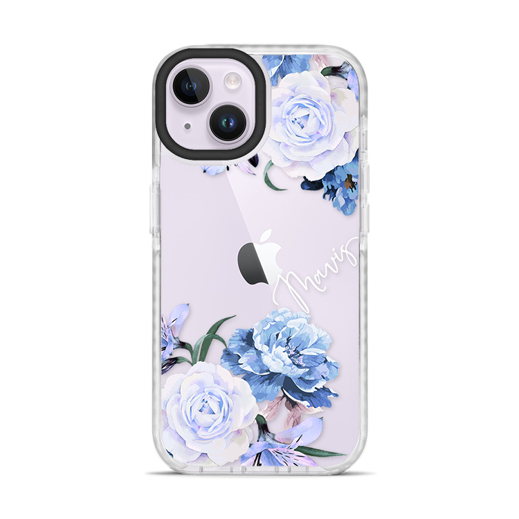 藍紫玫瑰 撞白殼 - (訂製名字)  iPhone客製化手機殼