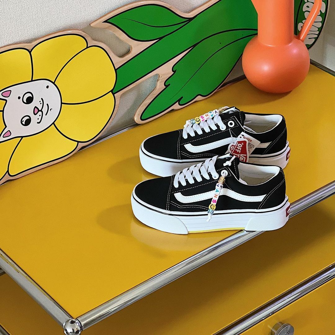 Vans Old Skool CHKY 日本限定 黑色 白色 串珠 笑臉 滑板 厚底 增高 帆布鞋