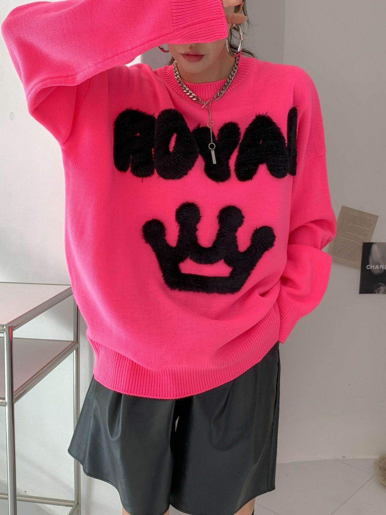 圓領英文字圖案針織衫 3.14-023T