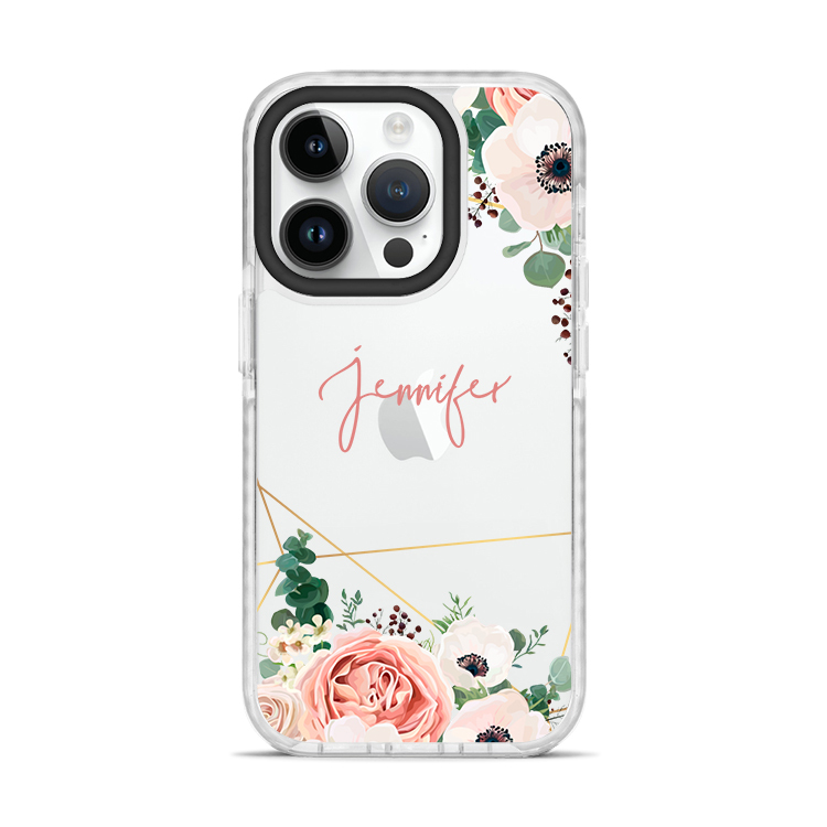 幾何玫瑰 撞白殼 - (訂製名字)  iPhone客製化手機殼