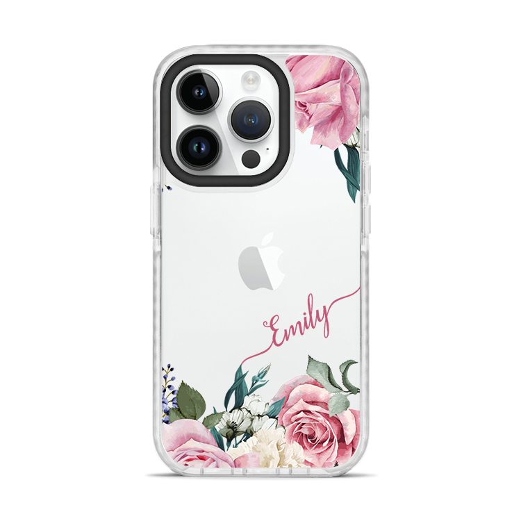 淡粉玫瑰 撞白殼 - (訂製名字)  iPhone客製化手機殼