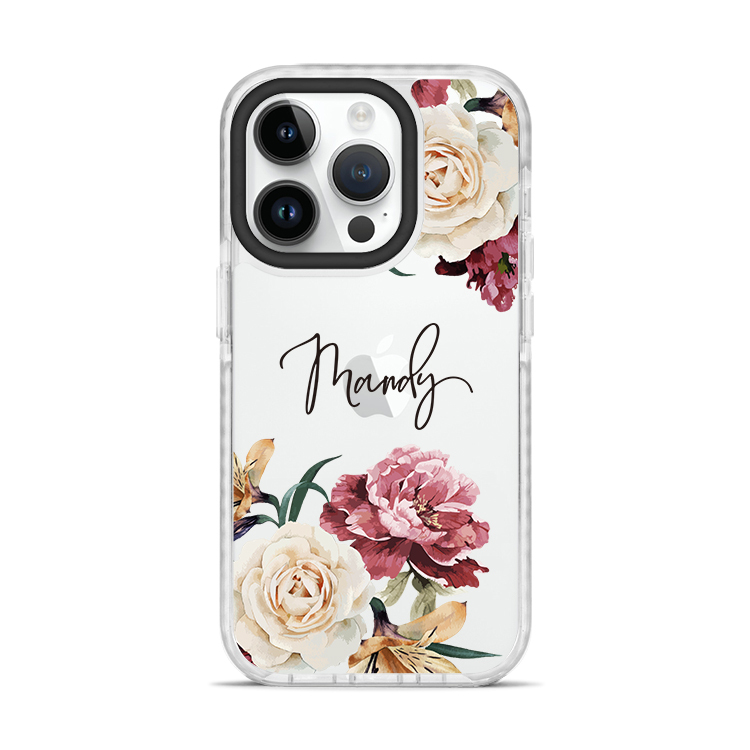 復古玫瑰 撞白殼 - (訂製名字)  iPhone客製化手機殼