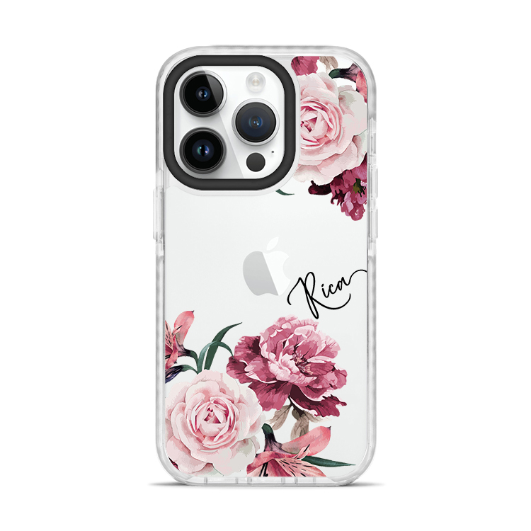 玫粉玫瑰 撞白殼 - (訂製名字)  iPhone客製化手機殼