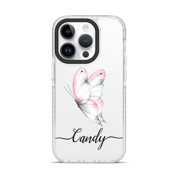 夢幻粉蝶 撞白殼 - (訂製名字)  iPhone客製化手機殼