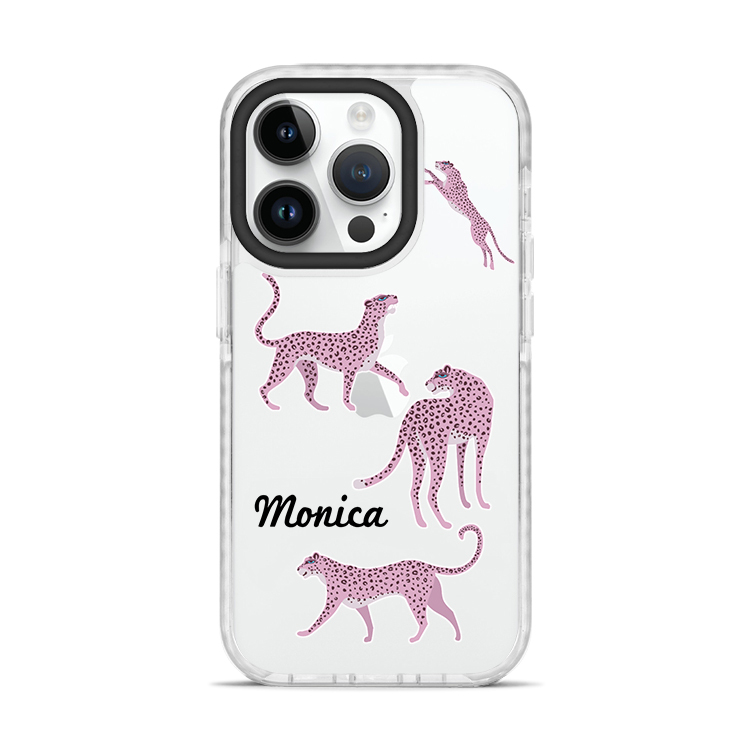 粉紅皮豹 撞白殼 - (訂製名字)  iPhone客製化手機殼