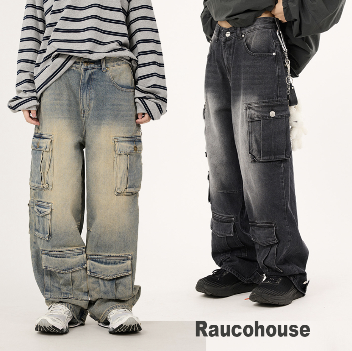 RAUCOHOUSE🇰🇷 多口袋 水洗 後調節扣 工作褲 長褲 褲
