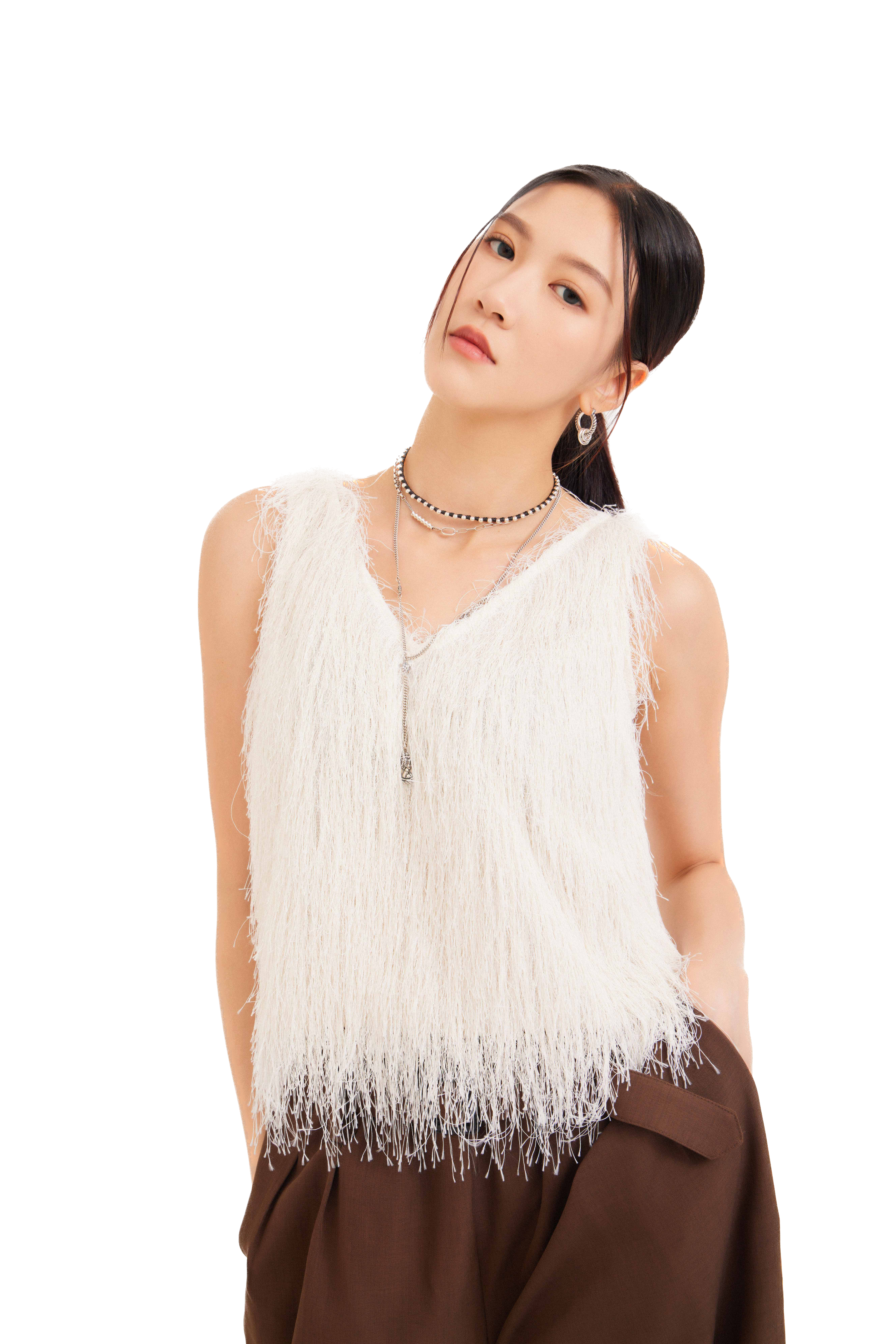 混銀線毛毛V領背心 (現貨款式）