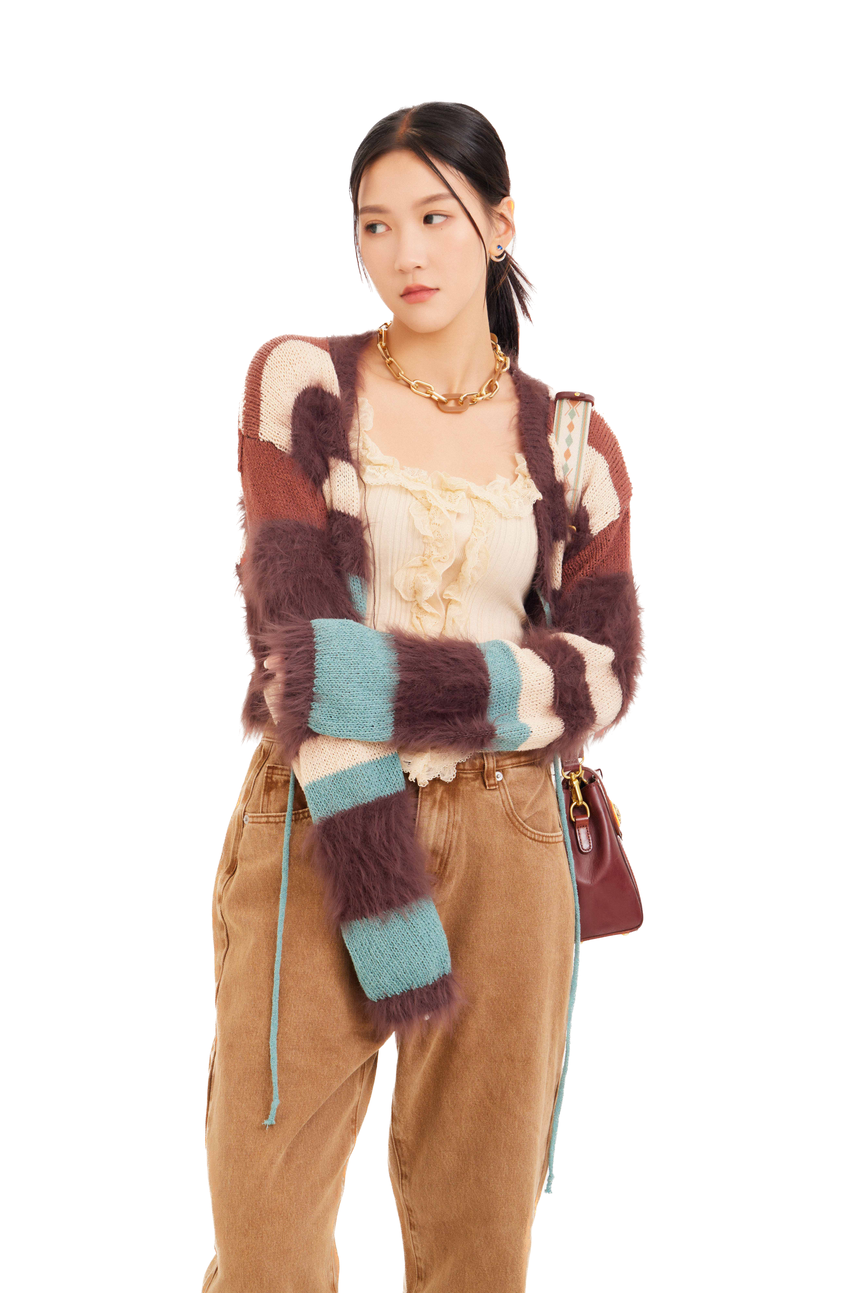 毛毛線混間短cardigan (現貨款式）