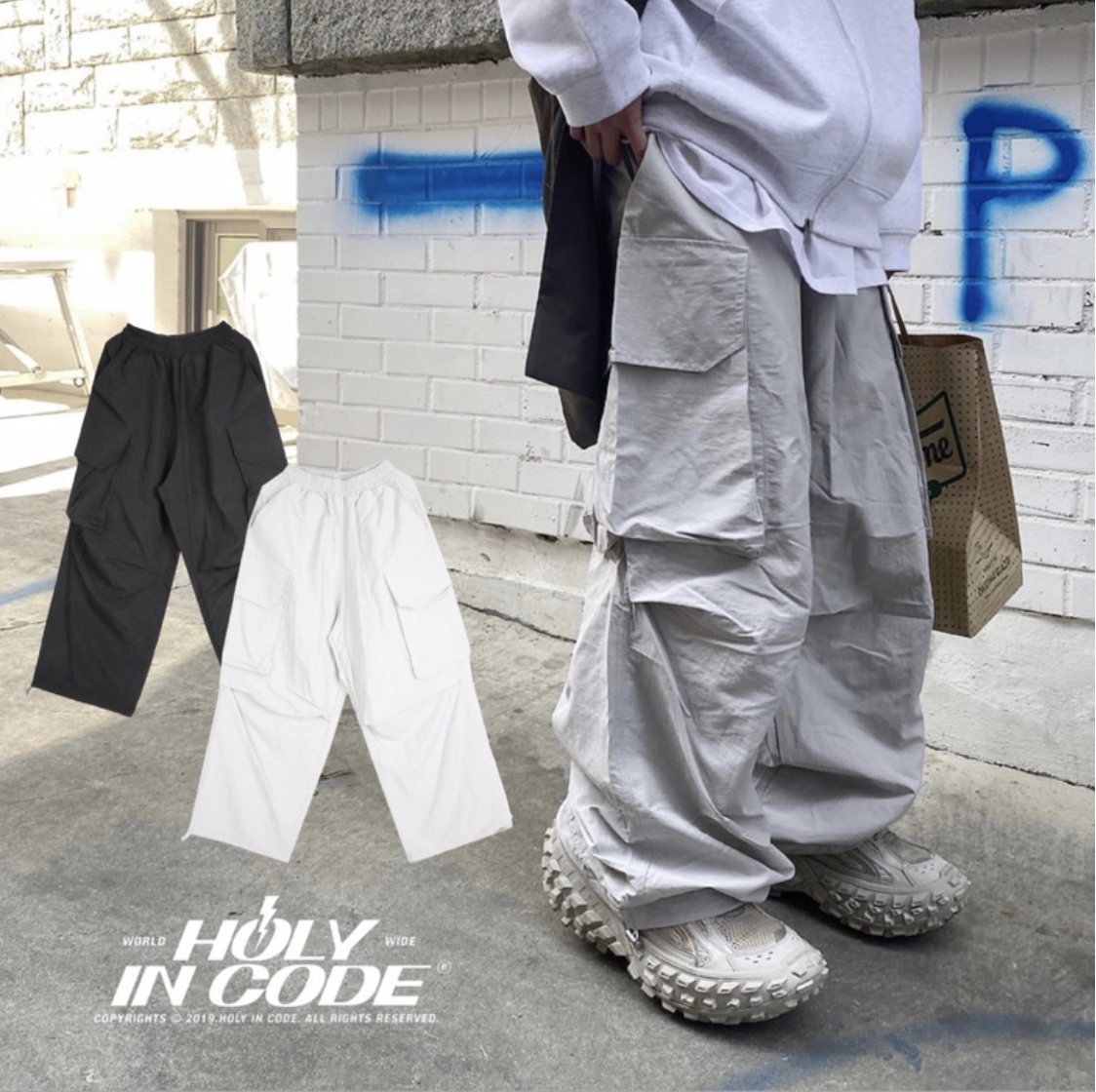 🇰🇷韓國 HOLYINCODE 特寬 尼龍 大口袋 工作長褲 休閒褲 輕量