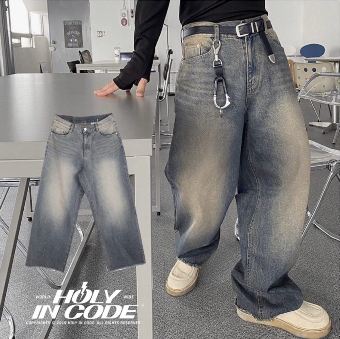 🇰🇷韓國 HOLYINCODE 復古感 刷舊 水洗 牛仔褲 西部 長褲