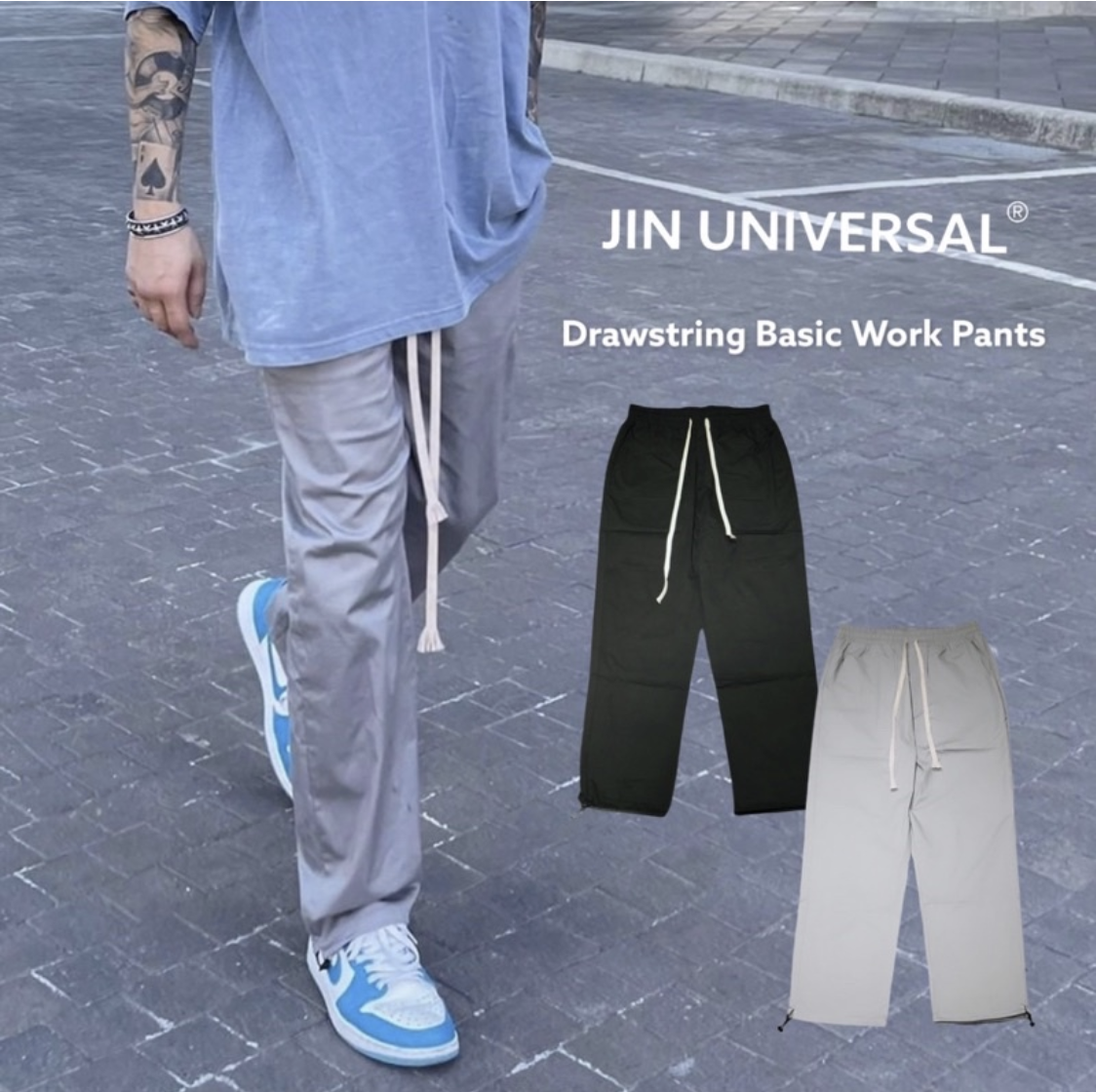 JIN UNIVERSAL 抽繩工作長褲 長褲 工作褲 工作長褲 休閒 抽繩 FOG風格 平價穿搭