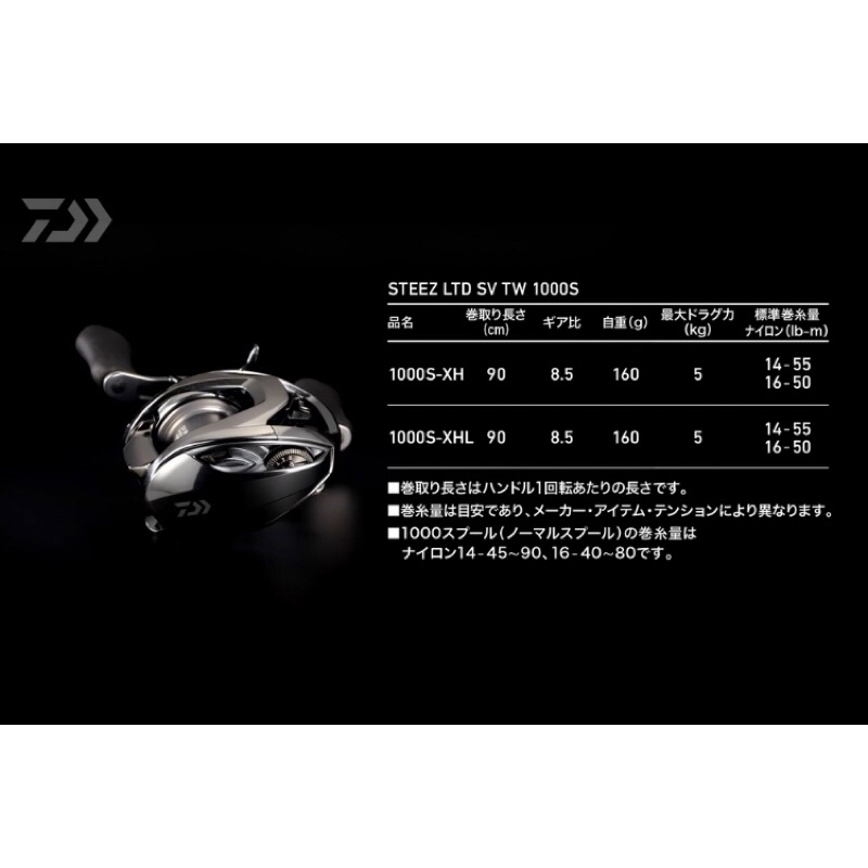 Daiwa 捲線器小烏龜21 STEEZ LIMITED SV TW 1000S-XH 路亞