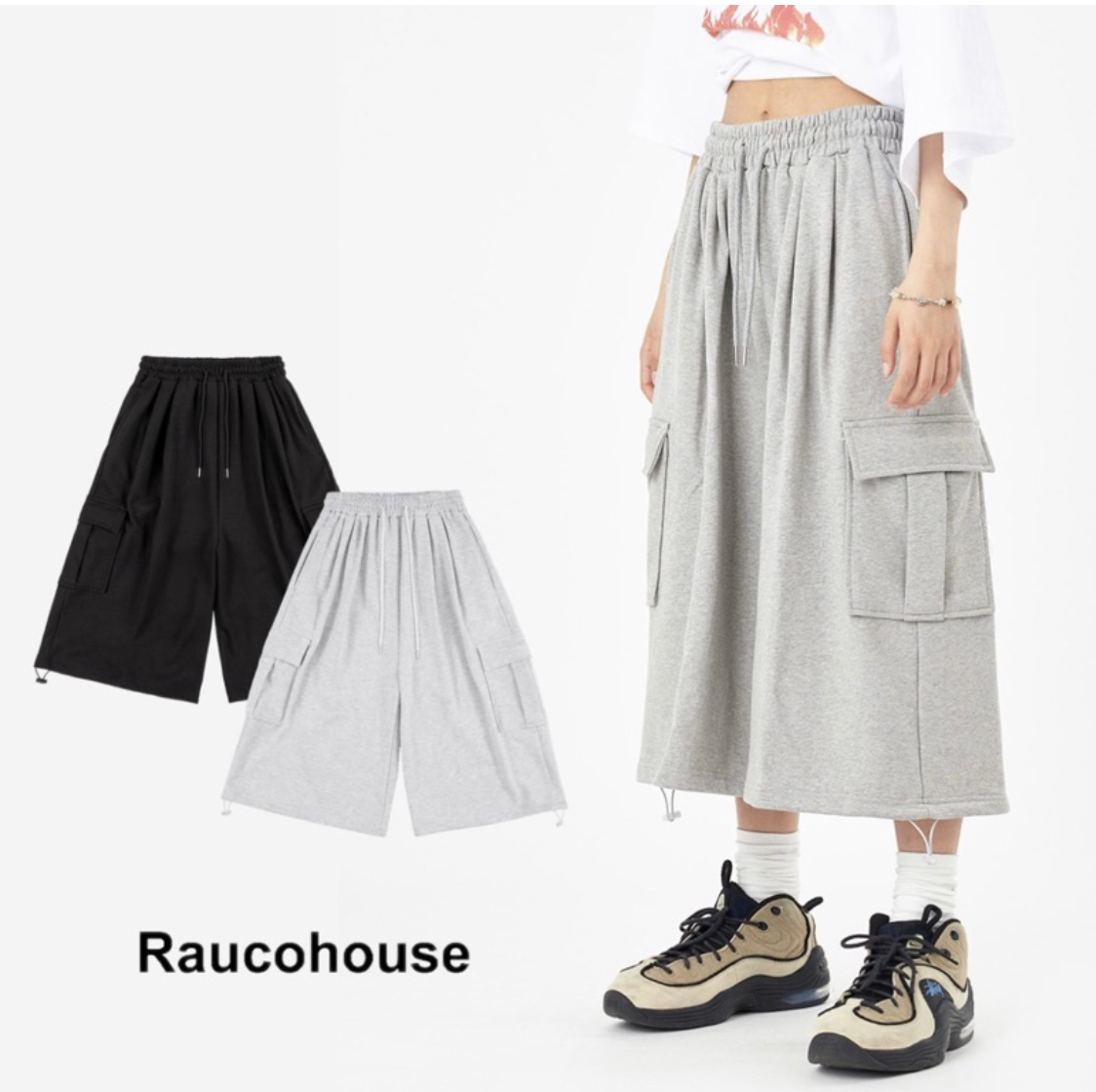 🇰🇷韓國 Raucohouse 側口袋寬大七分棉短褲 休閒短褲 純棉 七分
