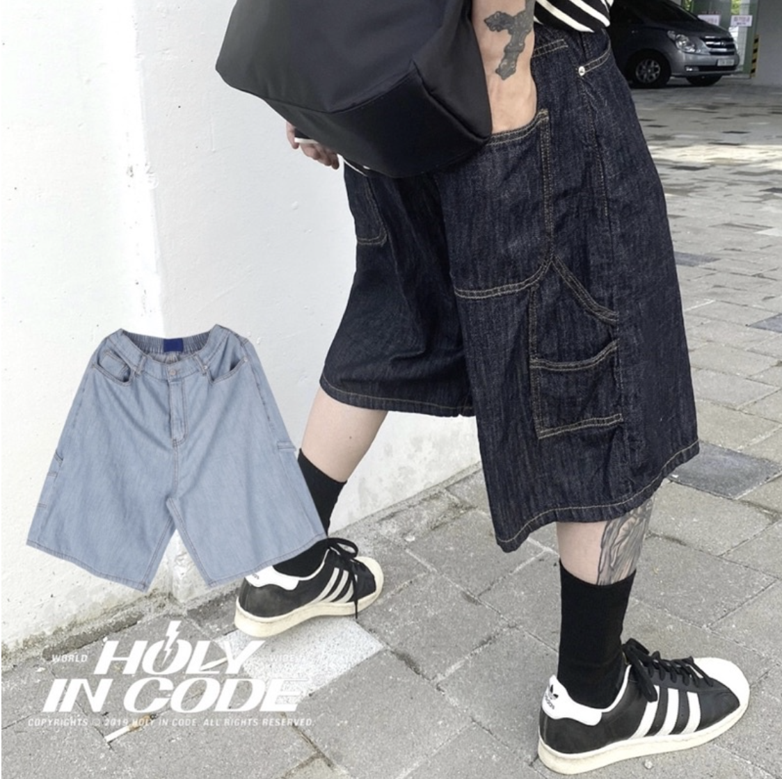 🇰🇷韓國 HOLYINCODE 丹寧 牛仔 短褲 畫家褲