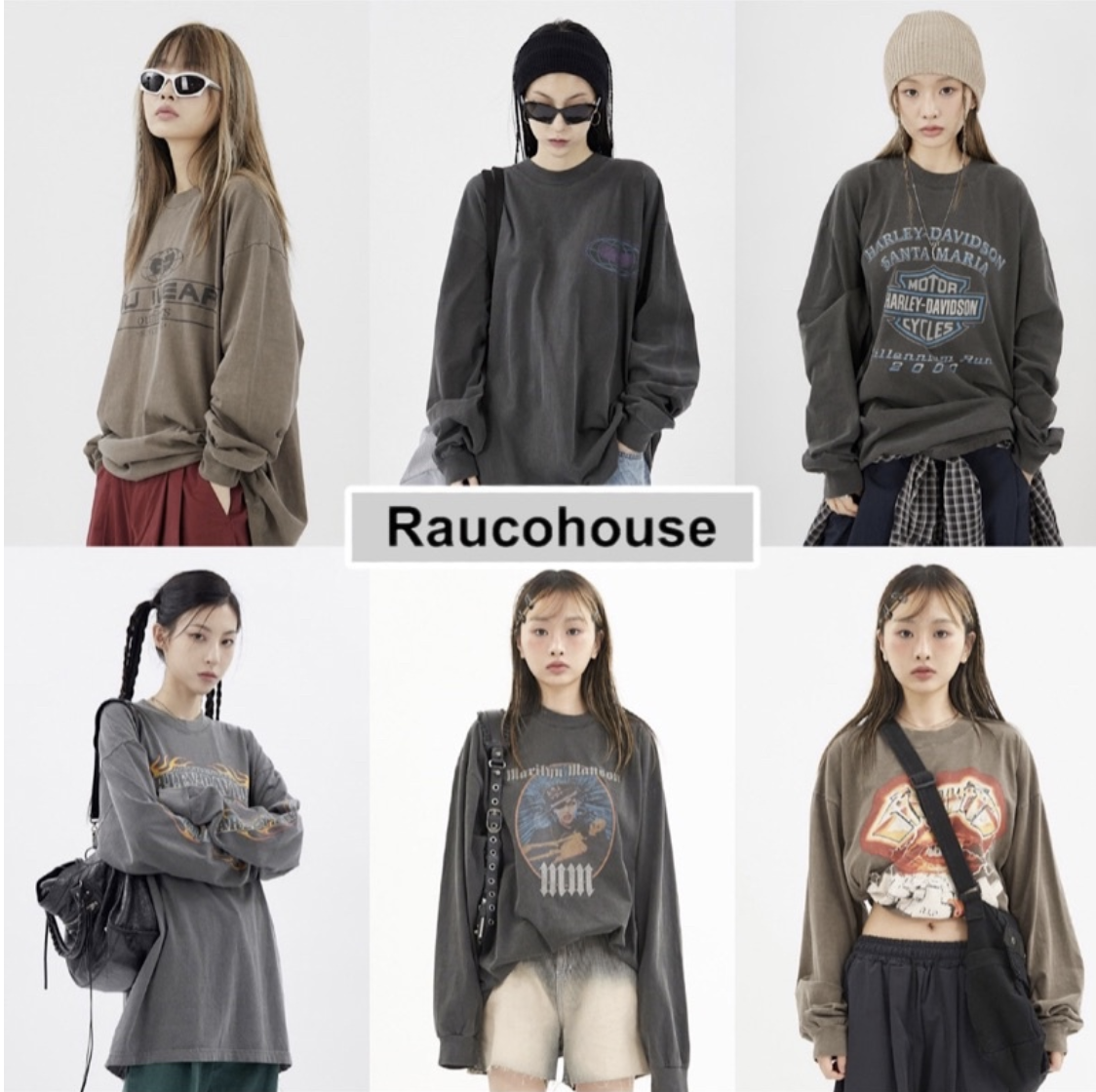 韓國 Raucohouse (SALE) 樂團系列垂墜感薄長袖 寬鬆版型 落肩 薄長袖 樂團 長袖