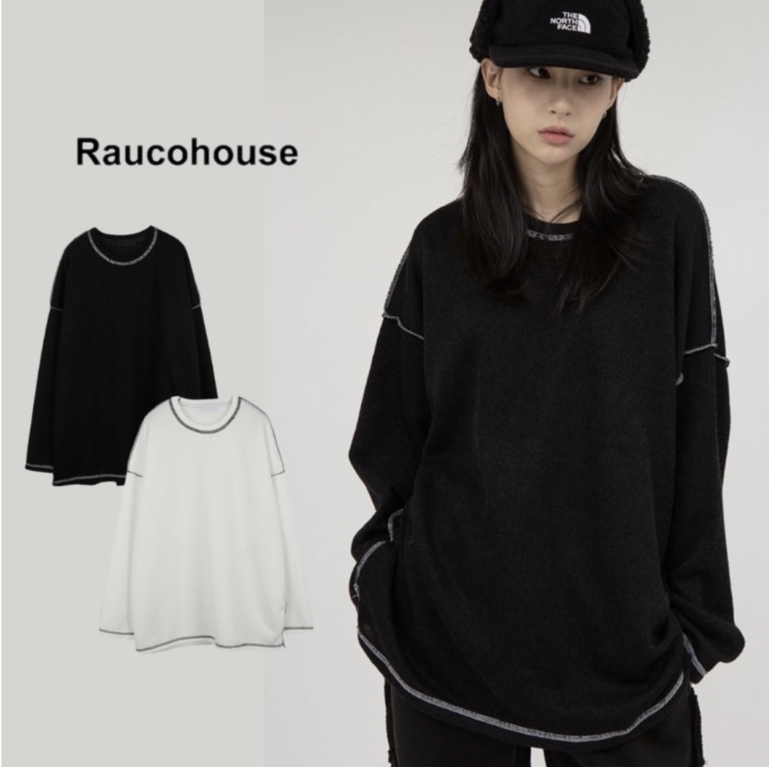 韓國 Raucohouse 反車線設計針織長袖 毛衣 反車線 薄長袖 針織衫 針織毛衣 設計款