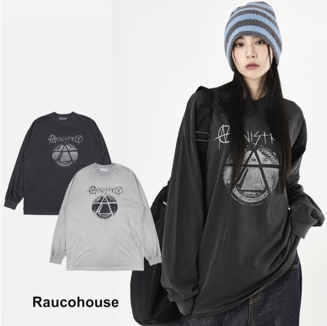 🇰🇷RAUCOHOUSE 樂團ministry 水洗薄長袖 長T 復古 水洗 寬鬆
