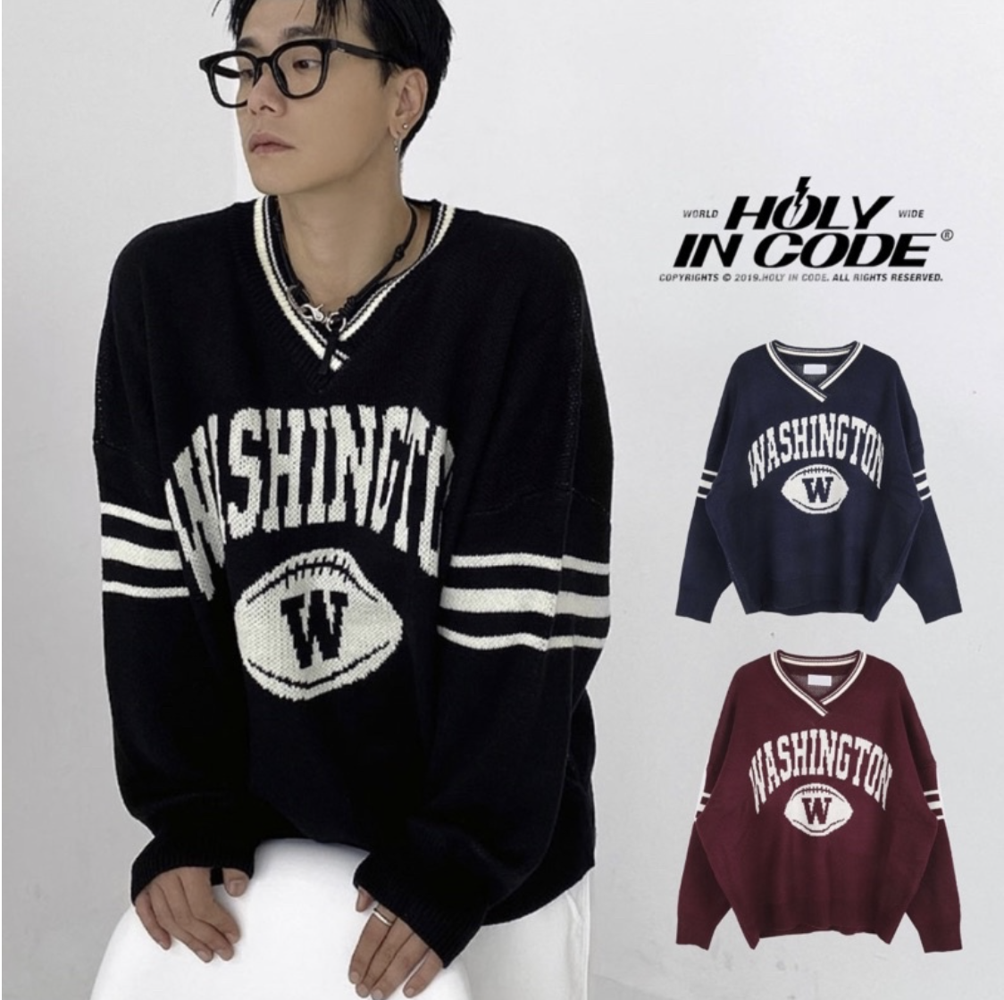 🇰🇷韓國 HOLYINCODE (SALE)  美式足球風格針織毛衣 針織衫 長袖 衛衣 保暖 街頭 運動風
