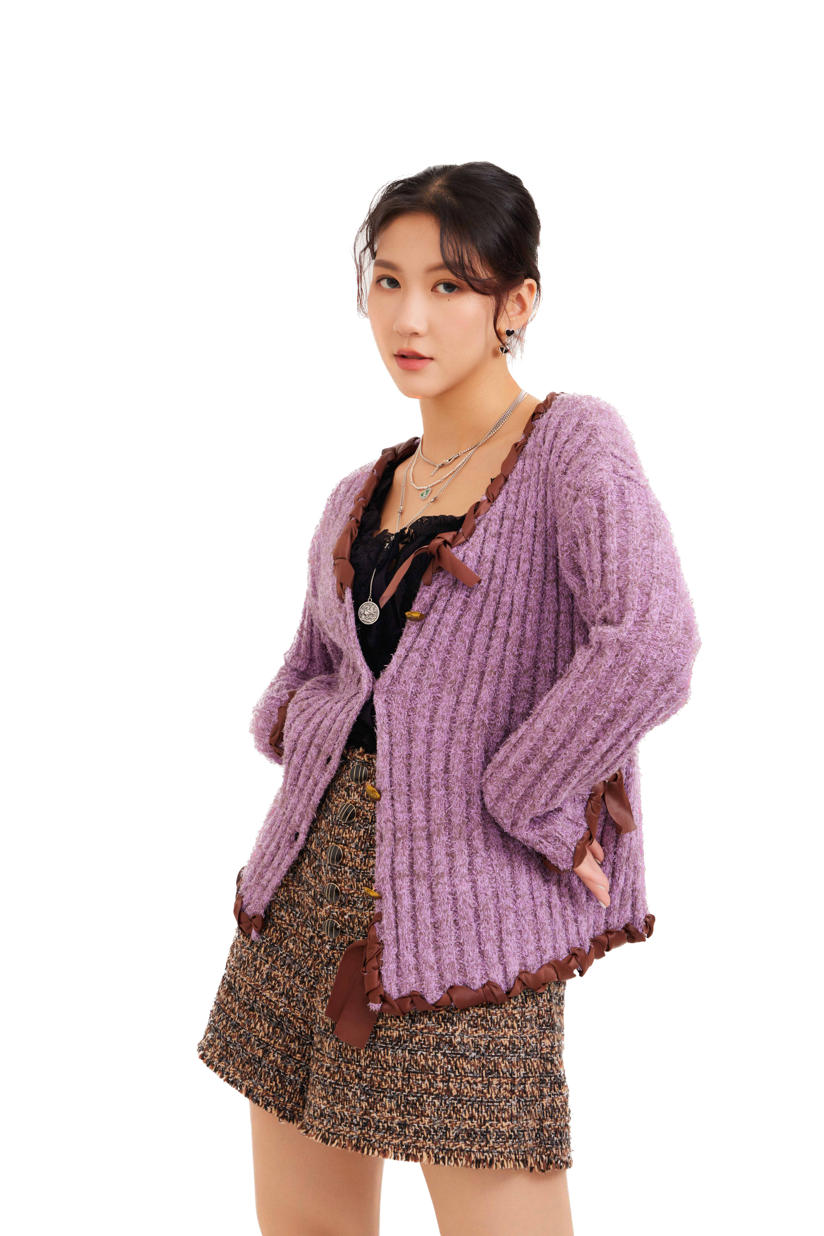 絲帶綑邊針織cardigan (現貨款式）