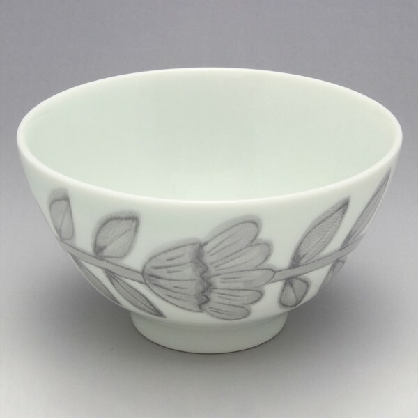 灰色花朵 陶瓷飯碗 ｜日本波佐見燒