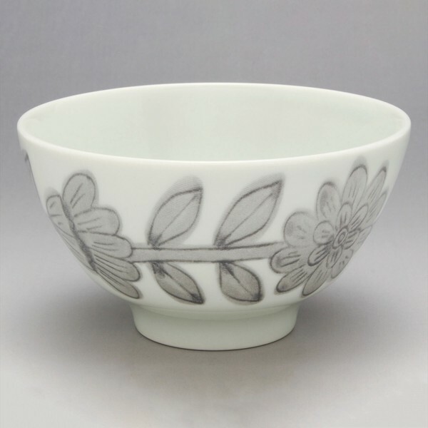 灰色花朵 陶瓷飯碗 ｜日本波佐見燒