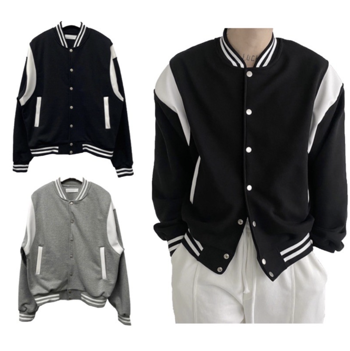 韓國 92volt （SALE) 拼接皮革棒球外套 外套 棒球外套 拼接