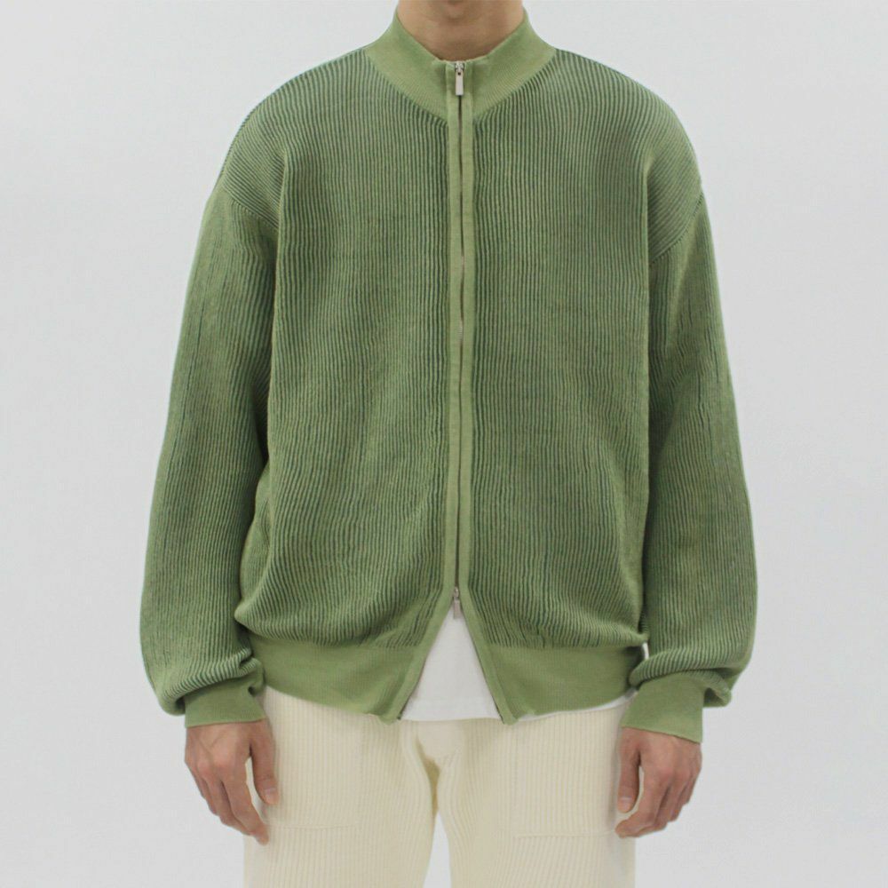 條紋高領拉鍊針織外套 OWN-023JK