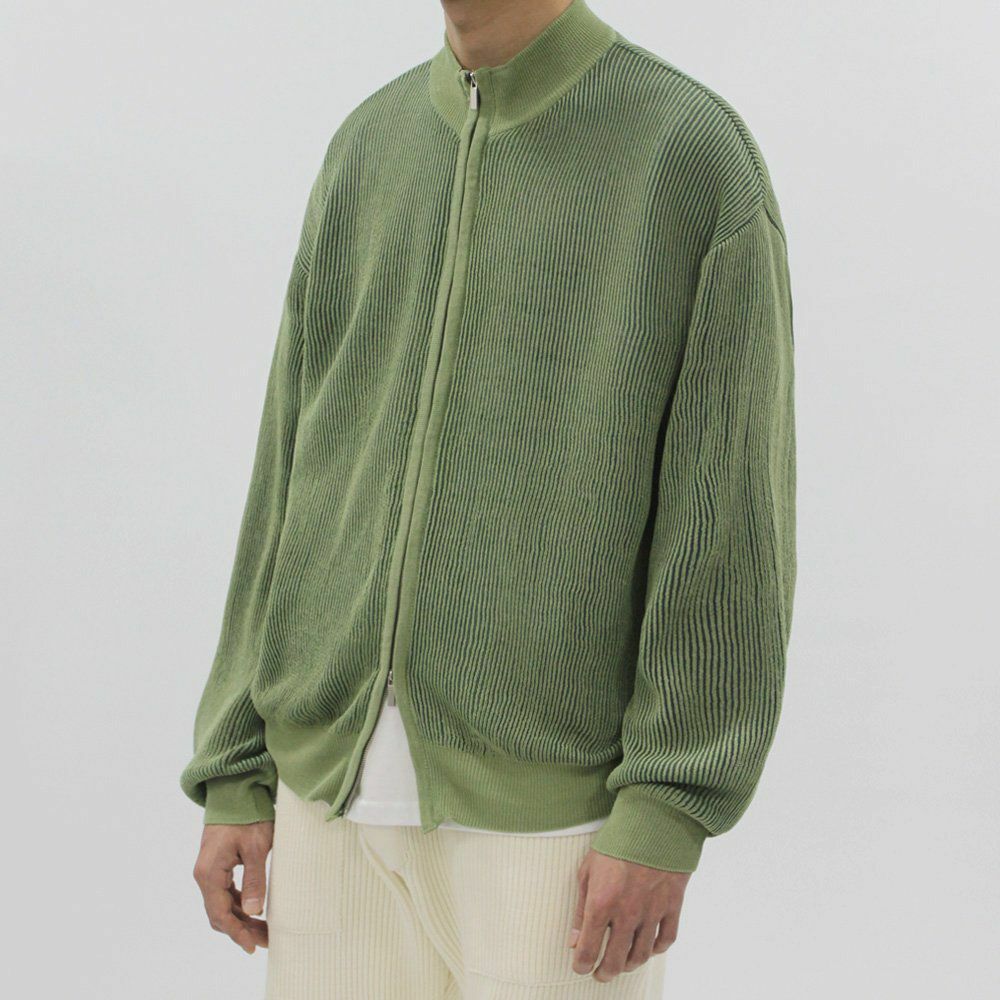 條紋高領拉鍊針織外套 OWN-023JK