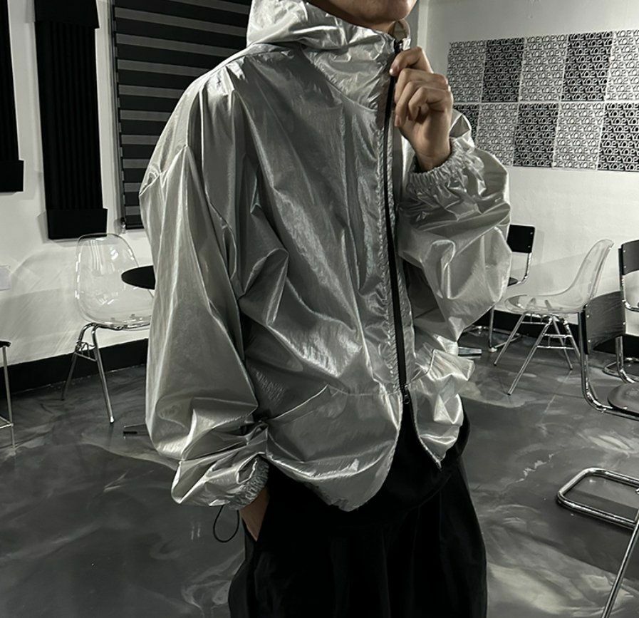 淨色亮面連帽拉鍊外套 OWN-026JK