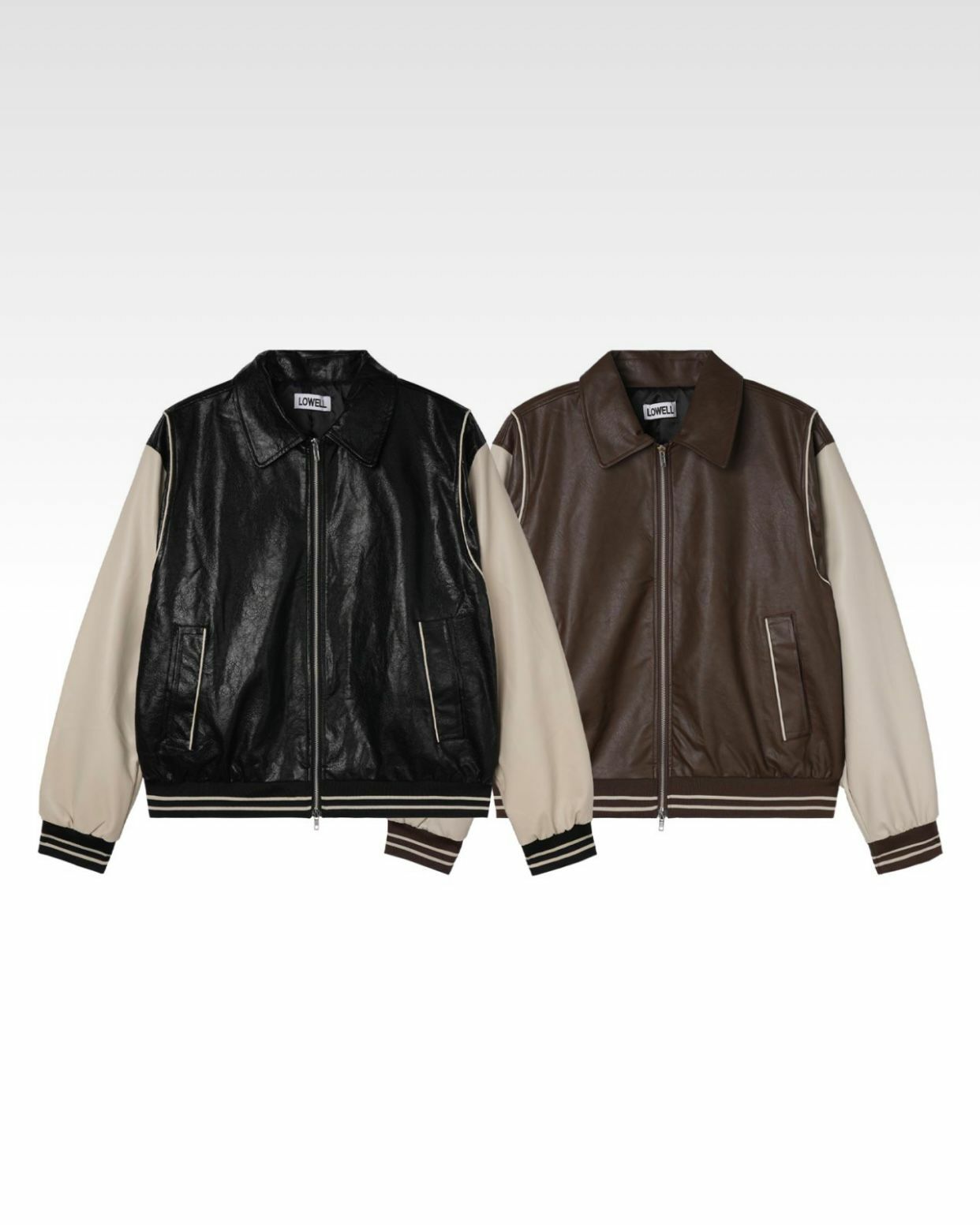 恤衫領拼色合成皮褸 Lowell-008JK