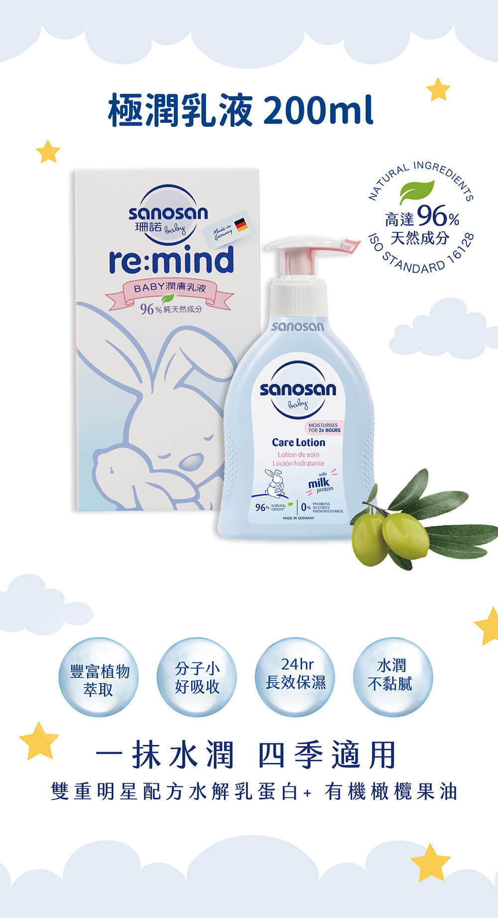 珊諾彌月禮盒系列是同事、朋友新生兒禮盒的最佳選擇，超夯德國原裝進口QQ兔娃娃，以及新生兒洗髮沐浴露乳液，天然溫和，零防腐劑/人工香精，讓您送得安心
