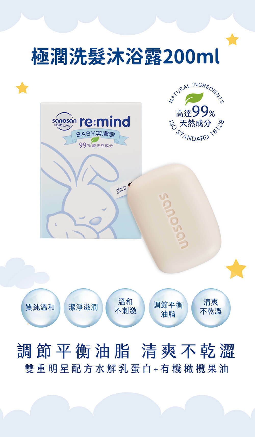 珊諾彌月禮盒系列是同事、朋友新生兒禮盒的最佳選擇，超夯德國原裝進口QQ兔娃娃，以及新生兒洗髮沐浴露乳液，天然溫和，零防腐劑/人工香精，讓您送得安心
