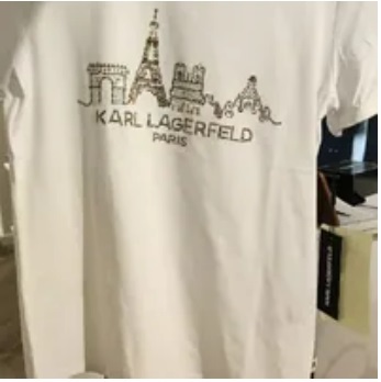 [S] KARL LAGERFELD BEADED PARIS LANDSCAPE TEE,WHITE/GOLD, L3WHB008-WHG (SKL742)
