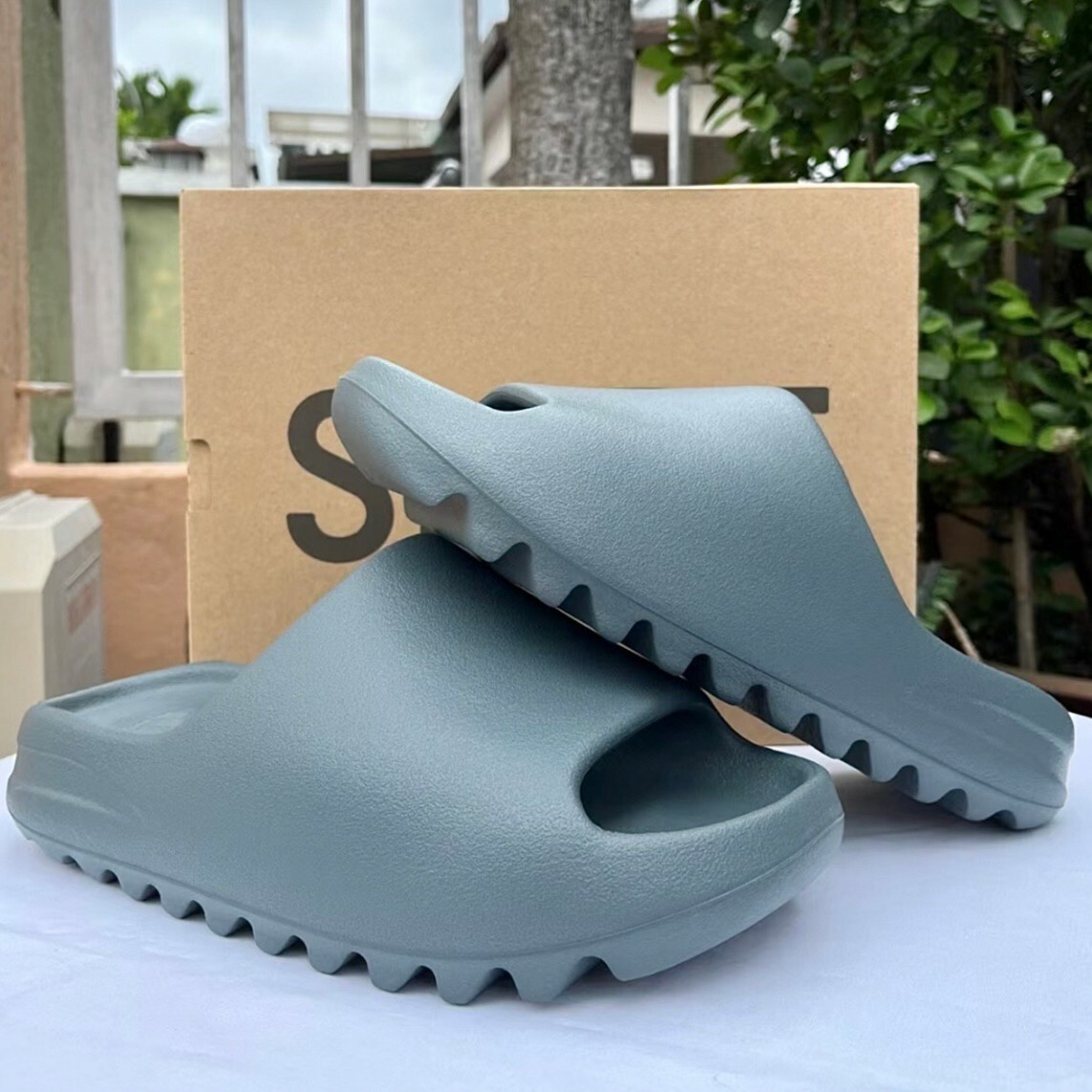Adidas YEEZY Slide "Slate Marine" 藏青灰 深灰綠 拖鞋 鋸齒 厚底