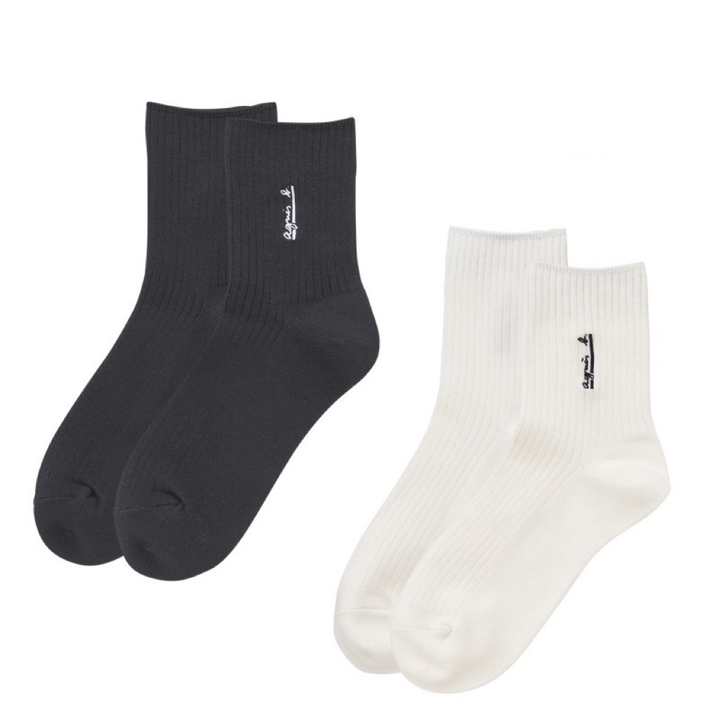 預購┃日本 agnes b. 羅紋 黑色 白色 兩雙入 襪子