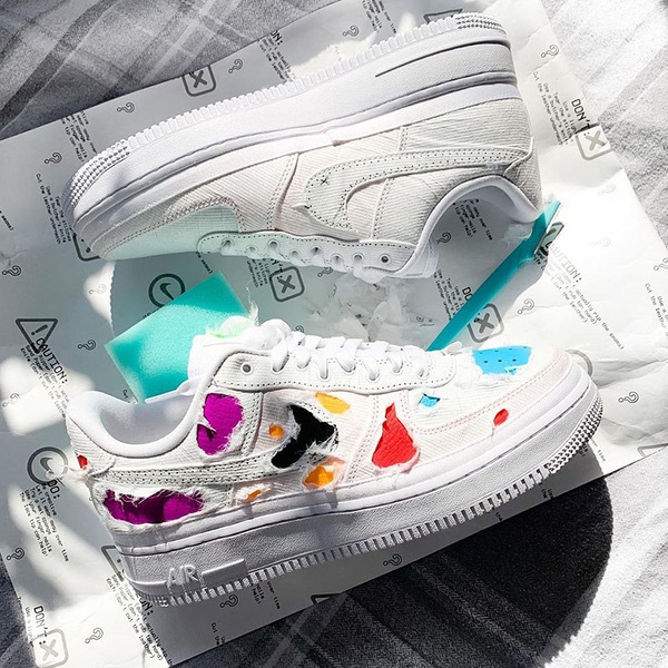 NIKE AIR FORCE 1 LX 撕撕樂 DIY 黑勾 彩色 割鞋 女鞋 CJ1650-100 / 調貨